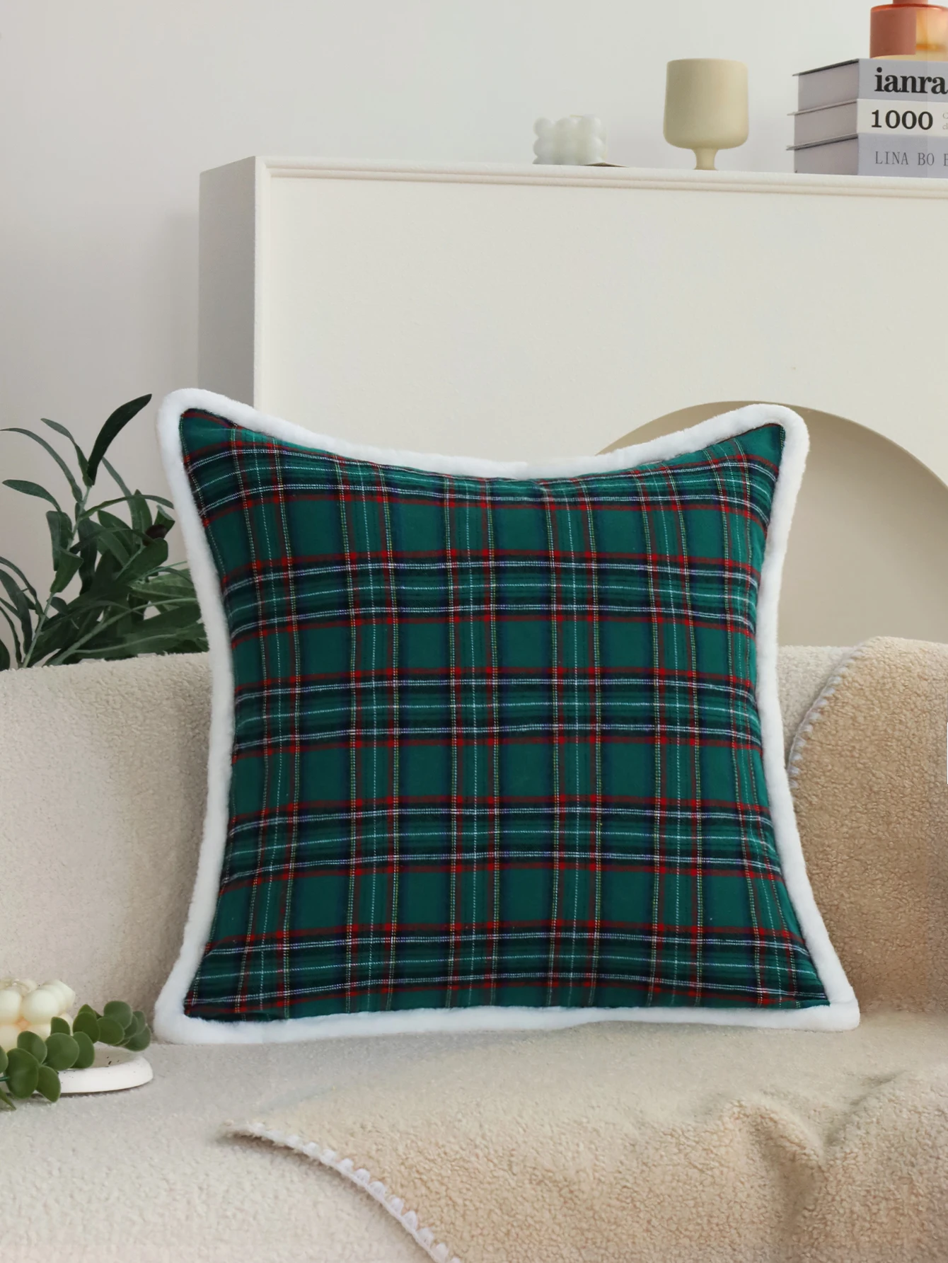 

Cushion Cover Christmas Green Plaid Pillow Cover 30x30cm45x45cm Super Soft Decorative Atmosphere Pillowcase For Christmas Party