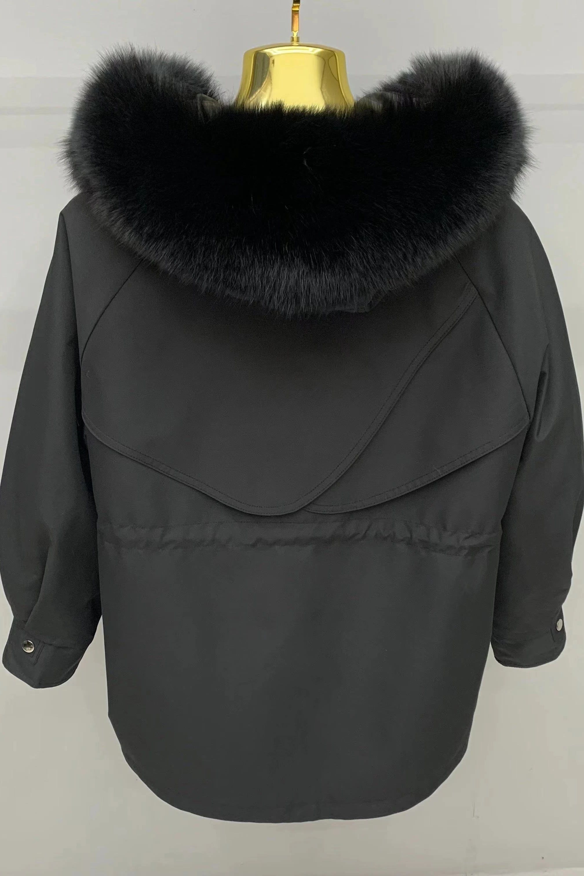 Casaco com capuz com gola de pele de raposa para senhoras, sobretudo médio-longo, forro removível de coelho Rex, parkas quentes soltas, moda