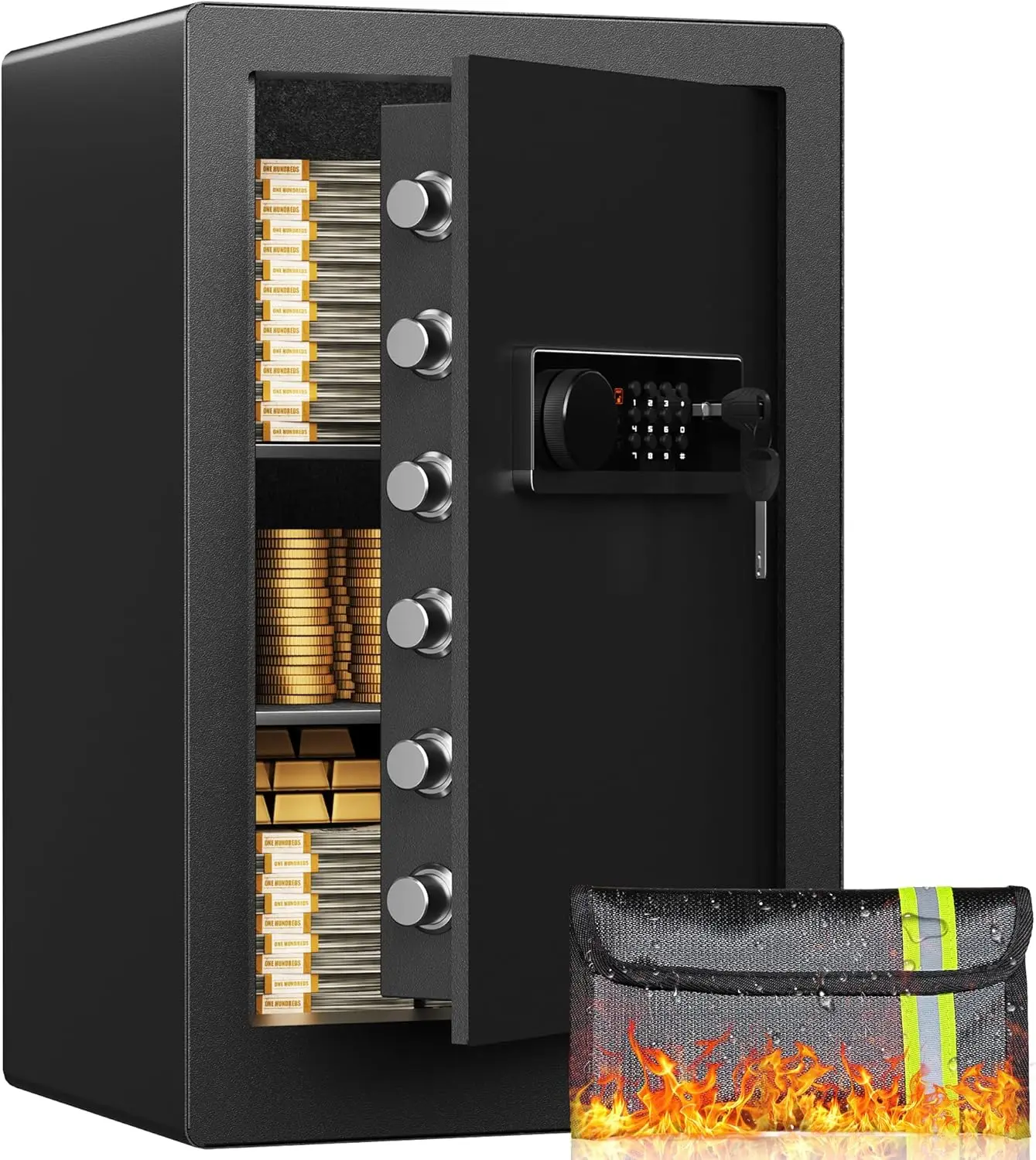 3.0 Cubic Feet Home Safe, Anti-theft Electronic Safety Lock Box with Fireproof Waterproof Bag for Cash Valuables Documents, Stee