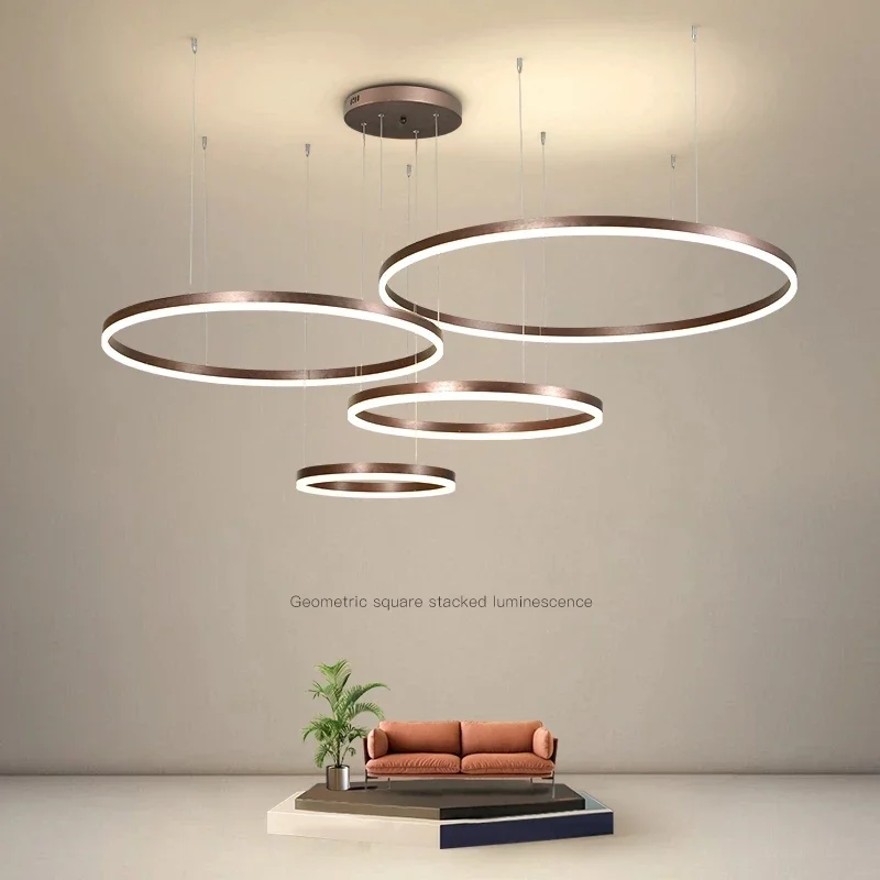 

Multipoint Suspension Rings Circle LED Chandelier for Living Dining Room Luxury House Decor Hanging Aluminum Lightng Fixture