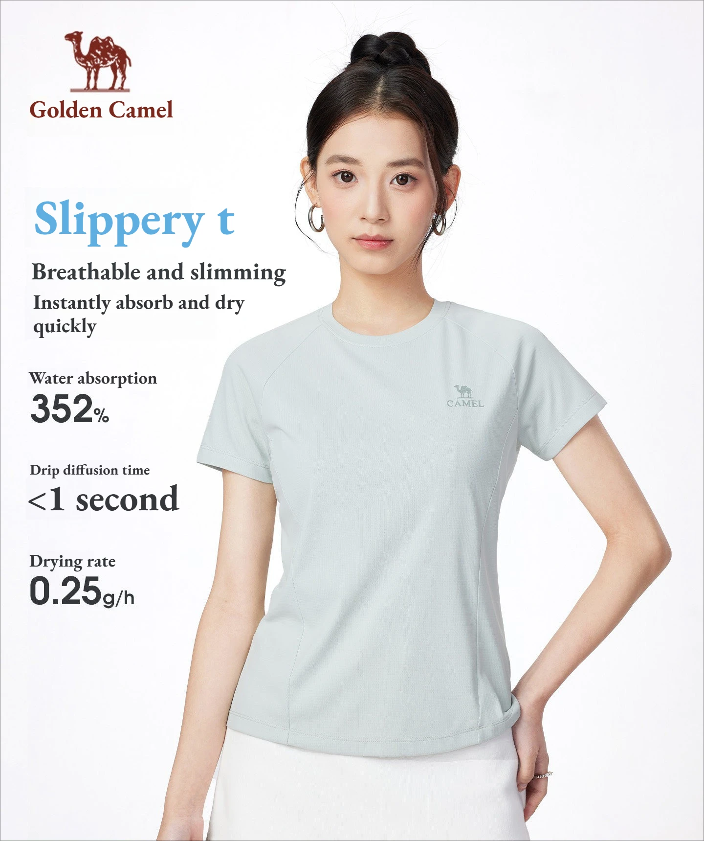 

Golden Camel Women Solid Color Quick Dry Sport T-Shirt Outdoor Running Fitness Loose Short Sleeve Casual Breathable Gym Men Tops