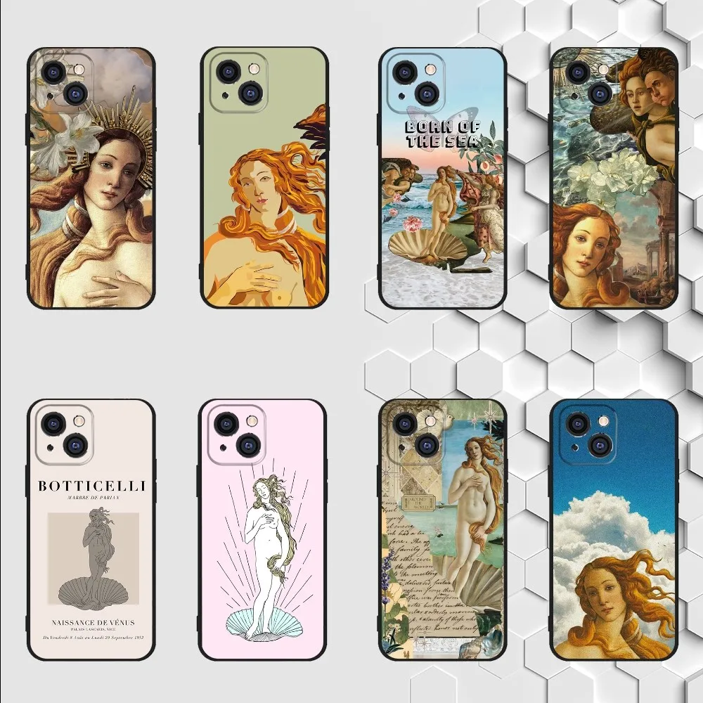 Paintings The Birth Of Venus Phone Case For iPhone 15,14,13,12,11 Plus,Pro,Max,XR,XS,X,7,8 Plus,SE,Mini Silicone Soft Cover