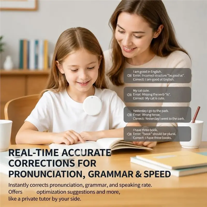 DTB7 Wearable AI Language Translator Device, Real-Time Voice Translation Assistant, Hands-Free Design, Multilingual Support for