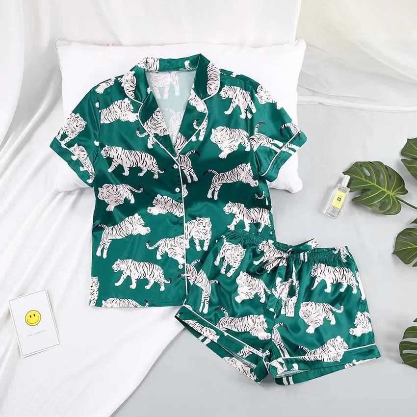 New Style Women Fashion Animal Printed Bow Trousers Home Wear Suits 2 Choice Pajamas Sets