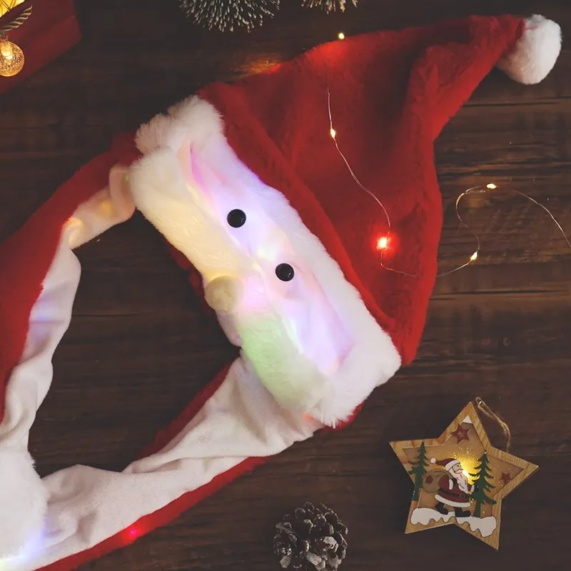 Chapeau de barbe mobile de Noël pour femmes et enfants, chapeau de père Noël, oreille pincée à la main pour bouger, cadeau drôle, vêtements de sauna en peluche