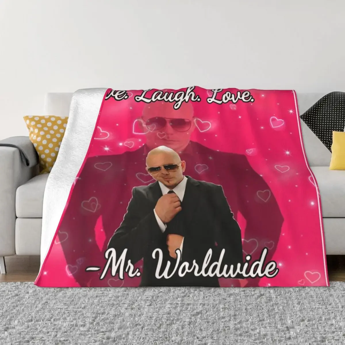 Mr Worldwide Pitbull Valentine Blanket Cover Plush Throw Blankets Bed Sofa Personalised Lightweight Bedspreads