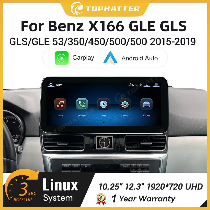 

10.25" 12.3" 2K screen for Mercedes GLE GLS Class X166 2015-2019 support Wireless CarPlay Android Auto Linux Multimedia System