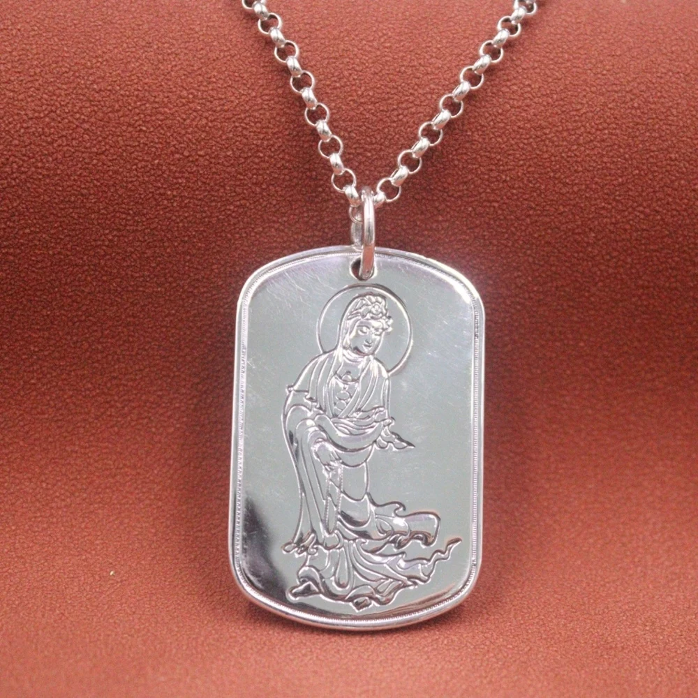 

Real Pure 999 Fine Silver Men Women Bless Lucky Buddha Guanyin Sutra Oblong Pendant 23g