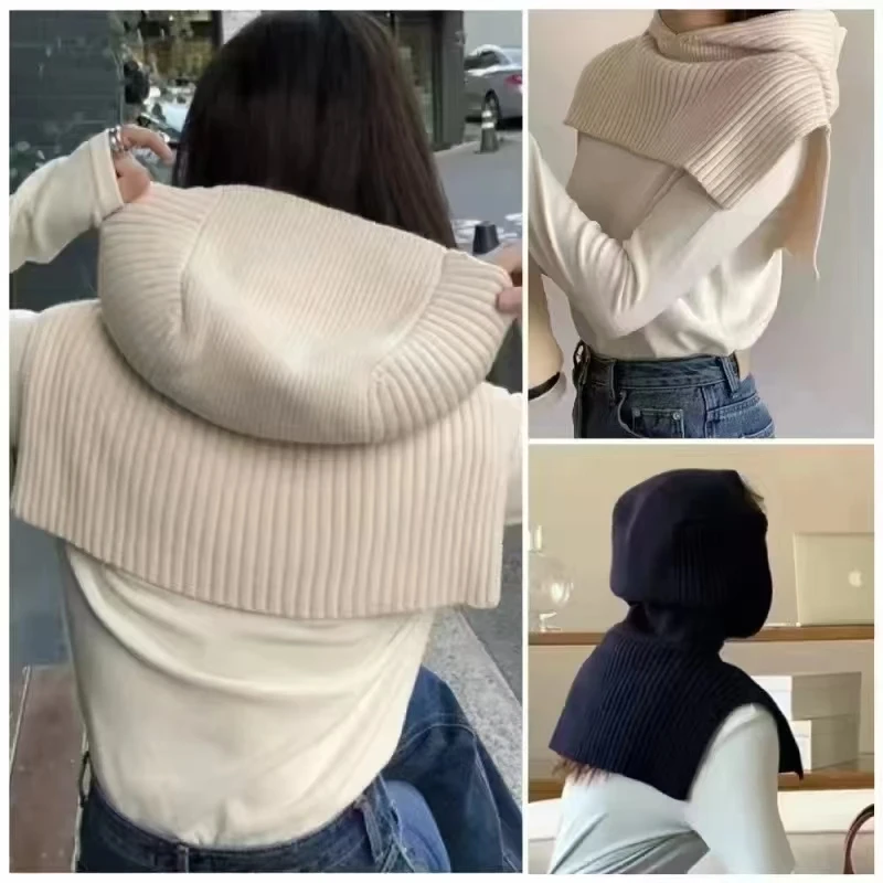 Bufanda coreana para mujer, ropa de abrigo con capucha, koszulka cuello alto, chal superior de punto, nowa moda, Invierno