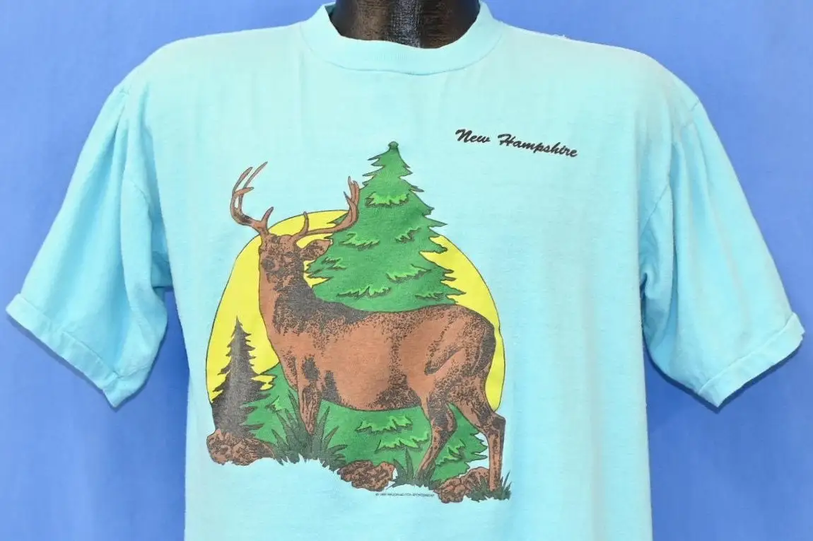 

Футболка 90-х New Hampshire Deer Buck Wilderness Sunset Forest Wildlife, большая