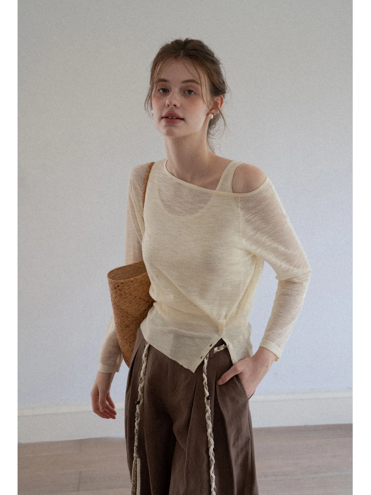 Eggka Gilet lavorato a maglia Top oulder Casual Sottile Lungo Sve Maglia Cover up Donna Inizio autunno Protezione solare Top per il tempo libero
