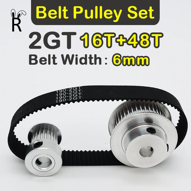 

3:1 Reduction 16T 48T 2GT Timing Pulley Set Belt Width 6mm 16Teeth 48Teeth Belt Pulley Set Synchronous Wheels Kit GT2 Pulley Set