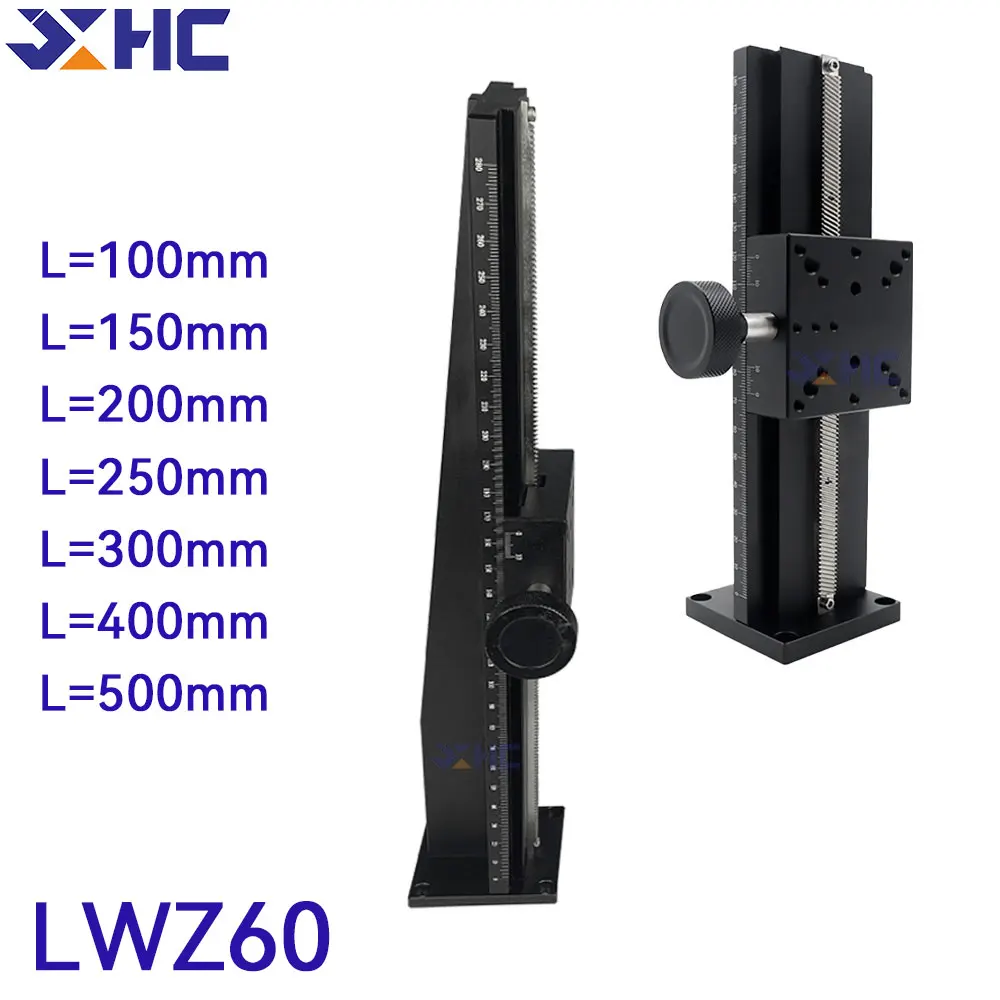 Z Axis LWZ60 L=100-500mm Dovetail Groove Linear Long Stroke Fine-Tuning Sliding Table Manual Displacement Trimming Platform