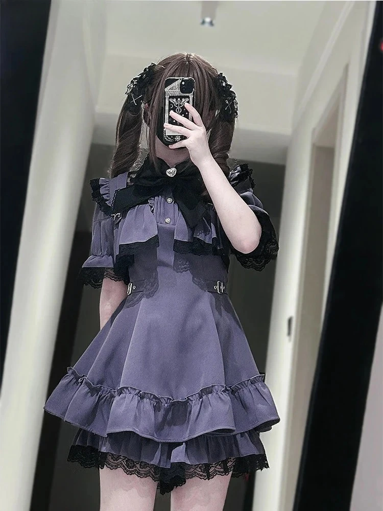 Abiti estivi dimagranti a vita alta Bordo in pizzo Abito a maniche corte e pantaloncini Set da due pezzi Sottocultura Y2k Maia prodotta in massa 2025