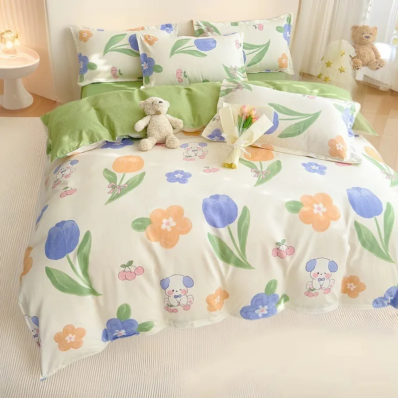 

High Quality 100% Cotton Printed Bedding Set Thickened and Ultra Soft Cozy Fitted Sheet Kit Single Bedclothes for Adult Kids