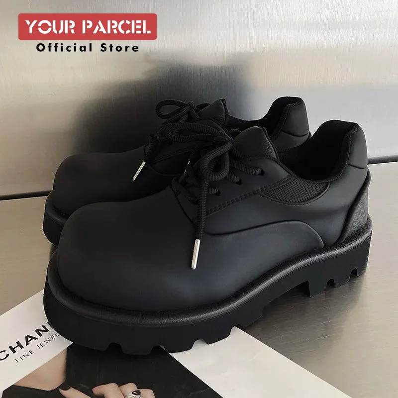 Original 2024 New Men's Casual Leather Shoes Derbies Shoes Black Versatile Big Head Work Shoes