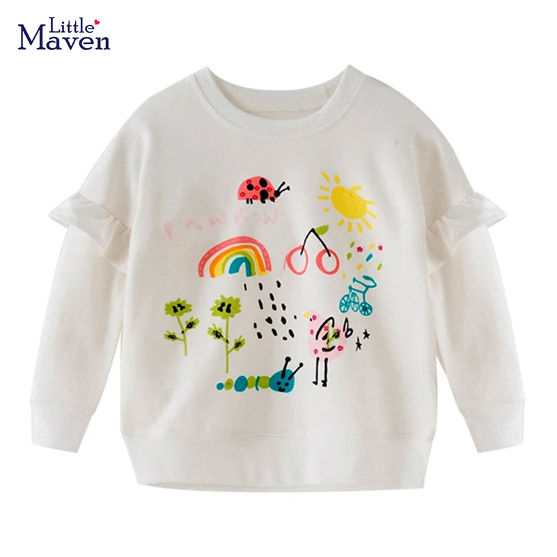 Little maven 2024 Baby Girls Autumn Sweatshirt Cotton Flower Pretty Casual Clothes Lovely Children Tops for Kids 2-7 year