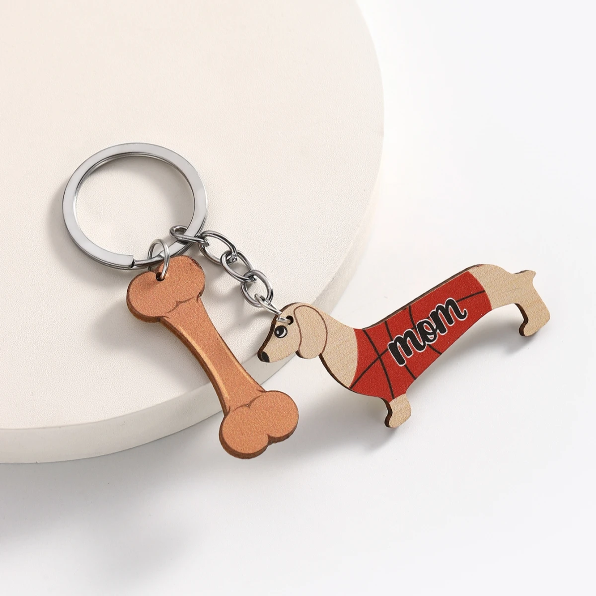 1Pc Wood Sports Series Dachshund Dog Keychain Cute Animal Key Chain Ring Bag Backpack Charm Car Key Pendant