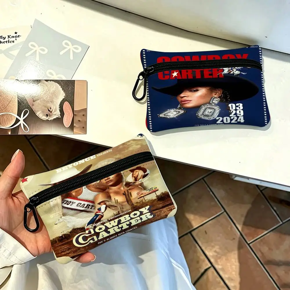 Singer B-Beyonce Cowboy Oxford Cloth Zipper Coin Purse Portable Hanging Key Pouch Organizer For Travel Cosmetic Bag