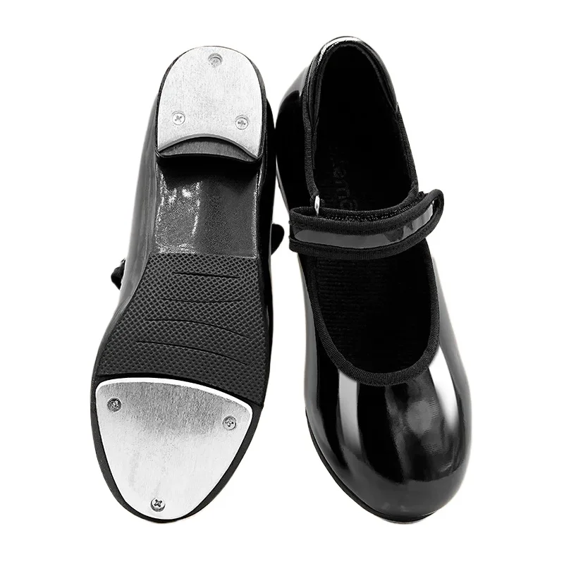 

Танцевальные туфли S.lemon Kids Tap Shoes черные, с мягкой подошвой, глянцевой отделкой, без завязок, на липучке, для взрослых девушек