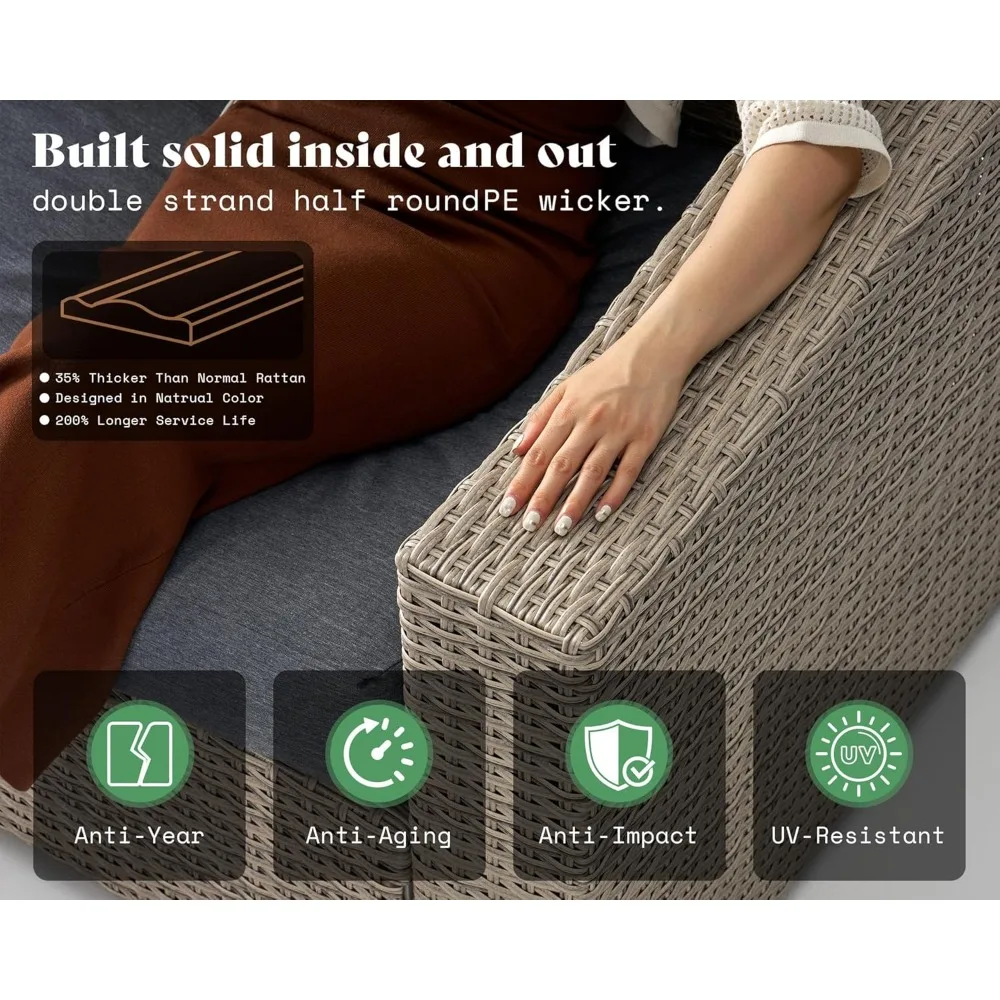 Набор мебели для патио из 10 предметов, плетеный уличный диван для бесед с журнальным столиком для хранения, 2 пуфика, патио