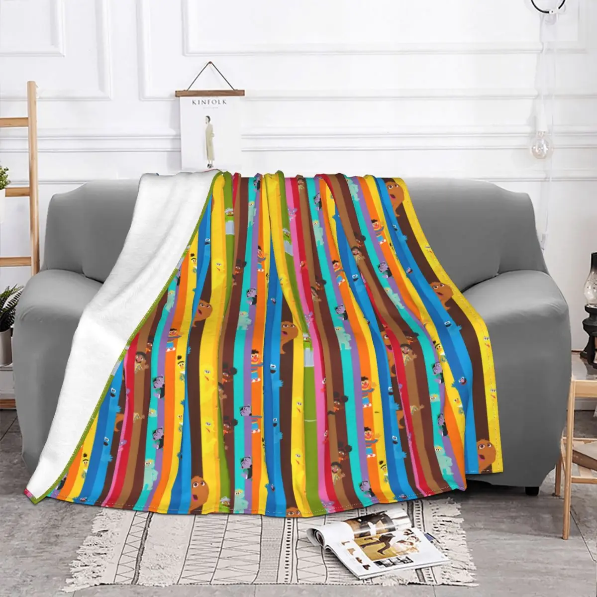 Sesamed Street Coming Together Stripe Blankets Flannel Spring/Autumn  Multifunction Thin Throw Blanket for Sofa Travel Rug Piece