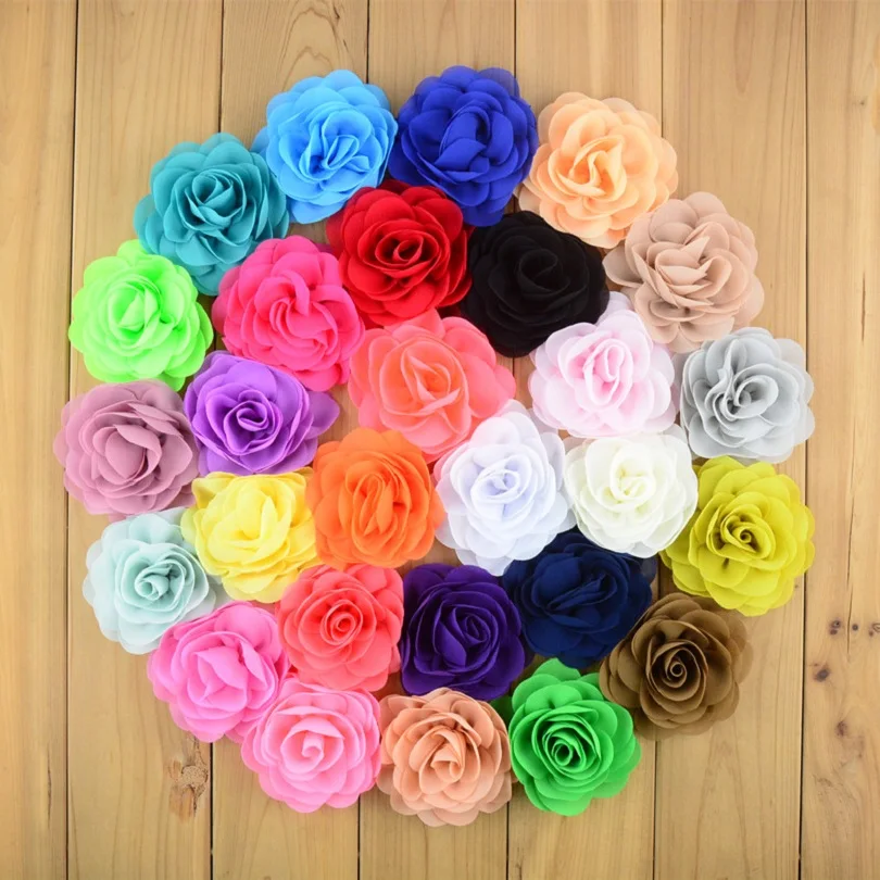 

50pcs/lot 3.15" Chiffon Fabric Rosette Flowers Boutique DIY Blossom Hair Bows Craft Flower Without Clips Girls Hair Accessories