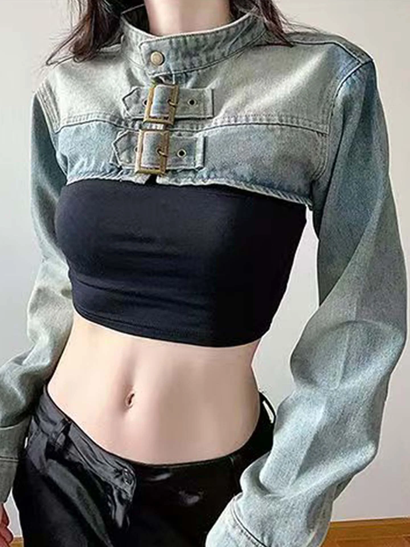 

Waed out American Hot Girl Sle Loose Long Sve Super ort Denim Jaet Cover up Trendy Faion Женское пальто