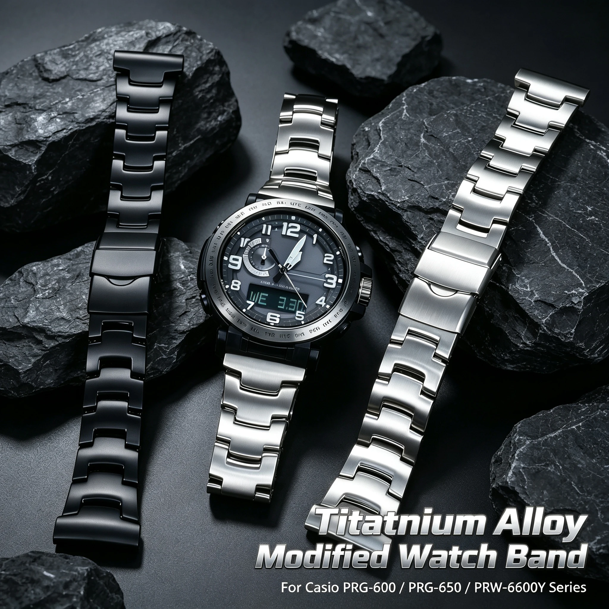 Modifiziertes Uhrenarmband aus Titanlegierung für Casio PRG-600 PRG-650 PRW-6600Y Bergsteigeruhr, 23 mm, 24 mm, Ersatzarmband für Herren