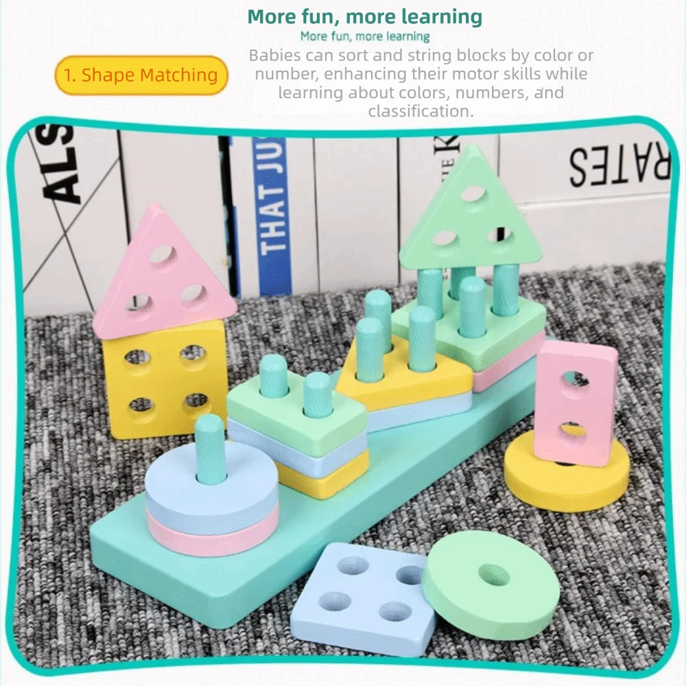 Colorful Sorting and Stacking Wooden Educational Recognition Shape Sorter Shape Matching Cognitive Development Learning Puzzle