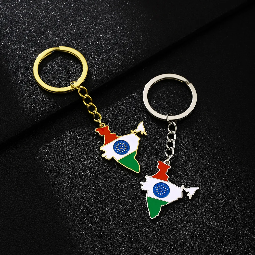 Amazon hot-selling men's and women's retro drip oil ethnic style stainless steel India map flag keychain decoration