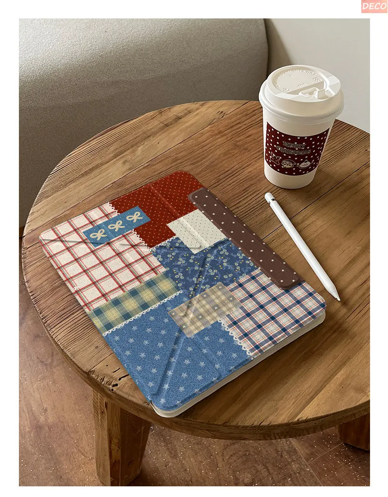 Checkered Patchwork Magnetic Buckle 720° Magnetic Ring Tablet Case for IPad Pro12.9 13 M4 M5 Case 8.3 9.7 10.2 7th-11th Air8