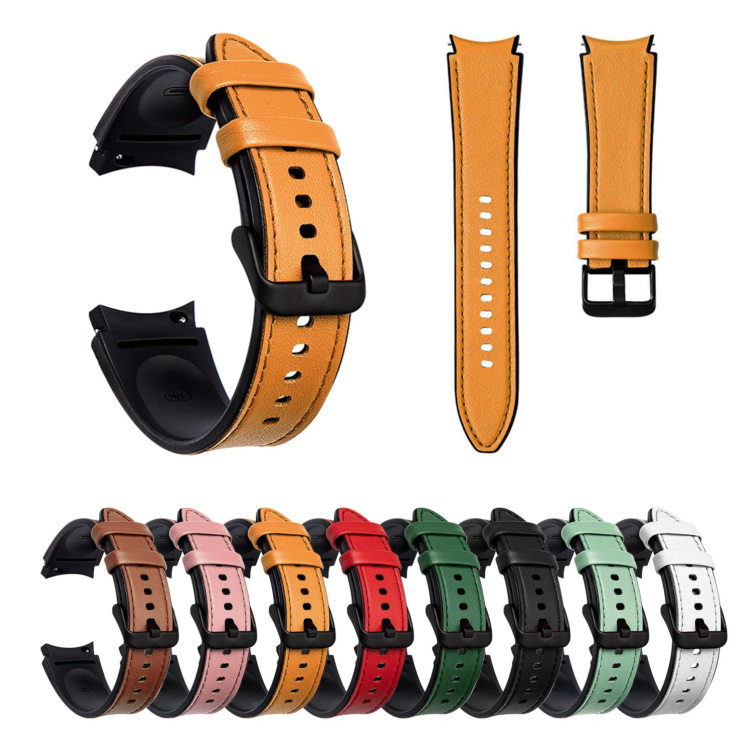 Silikon- und Lederarmband für Samsung Galaxy Watch 7 6 5/5 Pro 40 mm 44 mm Silikon-Lederarmband mit Schnellverschluss-Armbandschnittstelle