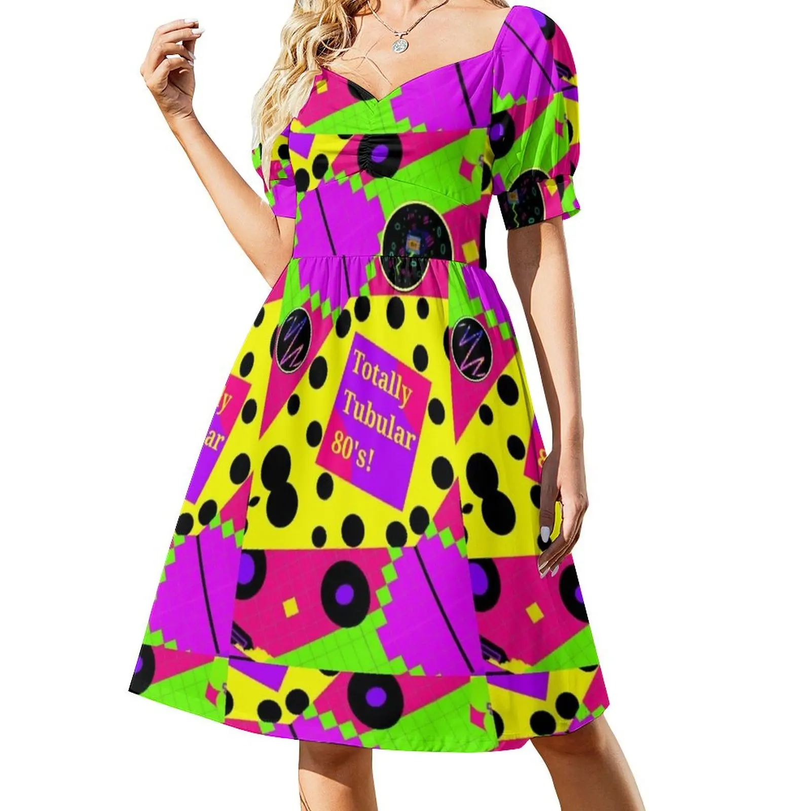 Totally Tubular 80's Short Sleeved Dress dress luxury dress Long