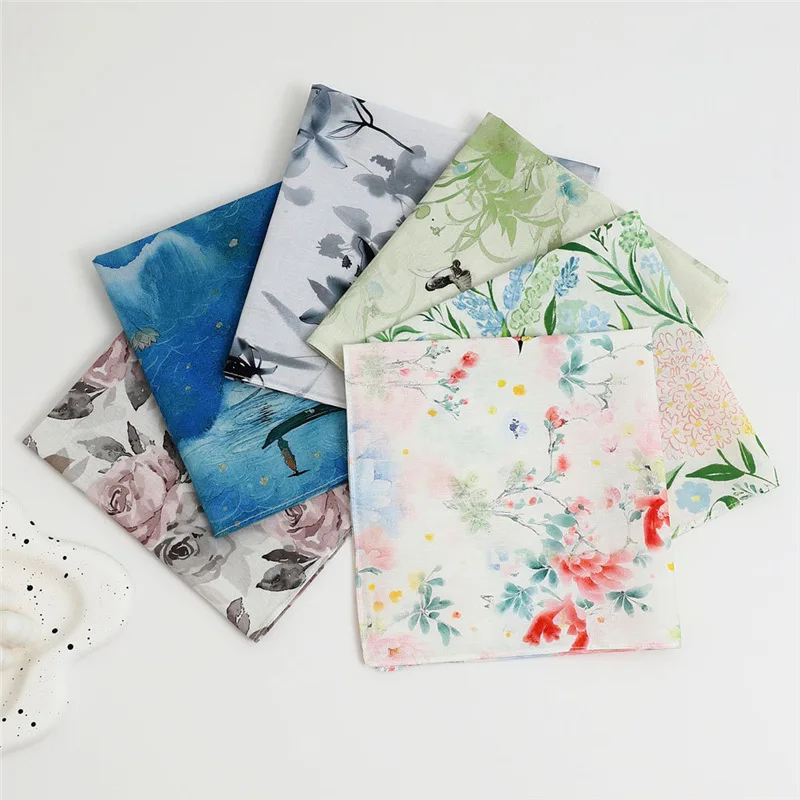 

12Pcs Japanese Pure Cotton Handkerchief Cotton Single-sided Printed Thin Absorbent Sweat Towel Antique Chinese Hand Towel 43cm