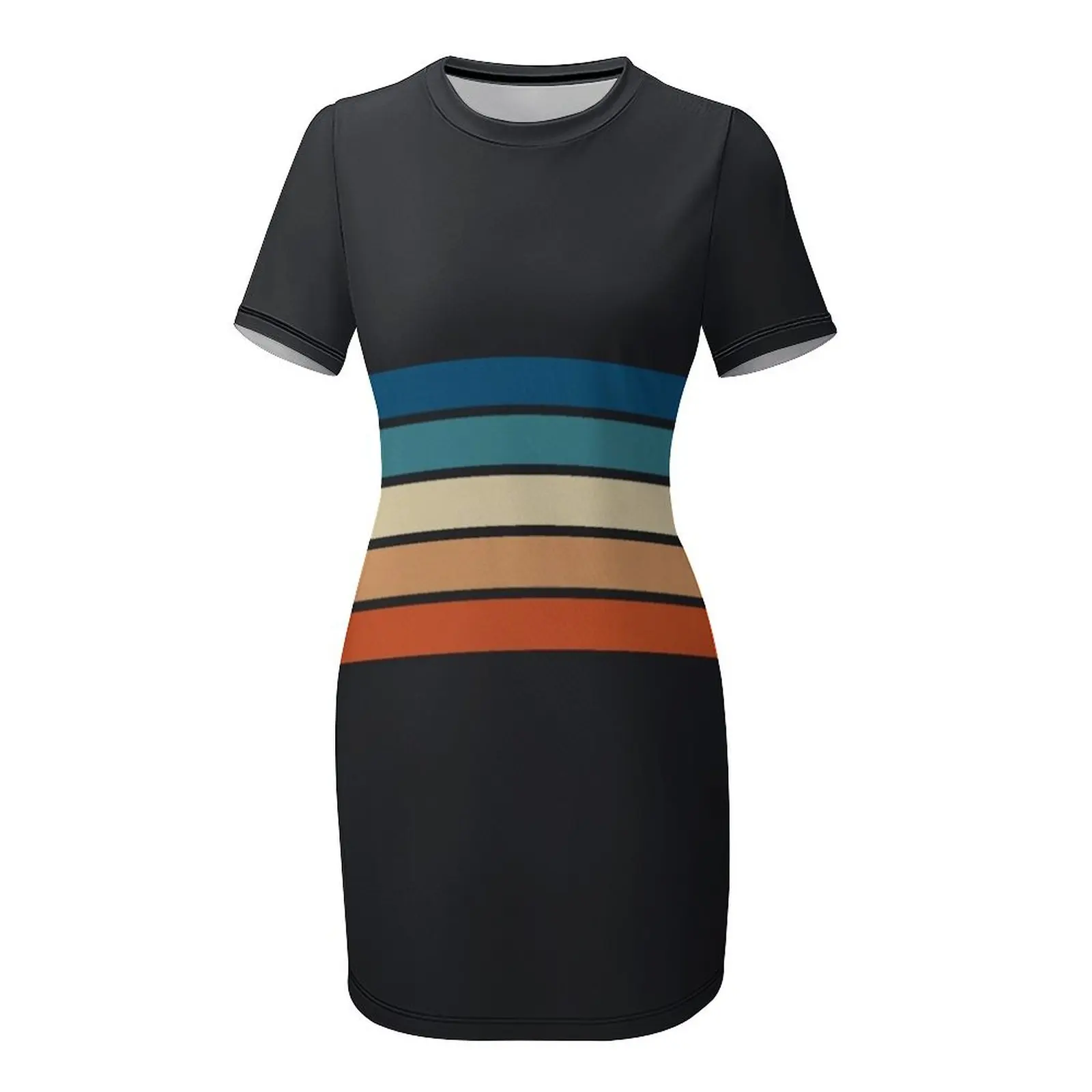 70s Vintage Retro Stripes Short Sleeved Dress dress women summer 2025 prom dress 2025 elegant dresses for women