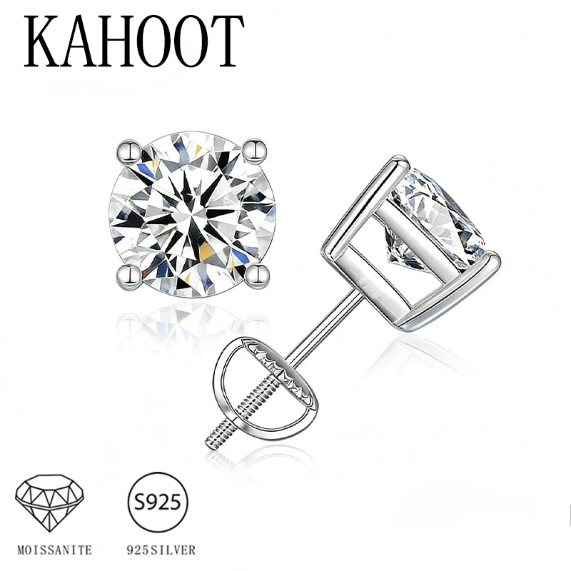 Ein Paar 925 Sterling Silber Moissanit-Ohrringe mit vier Krappen, schlicht, stilvoll und für den täglichen Gebrauch geeignet, Unisex.