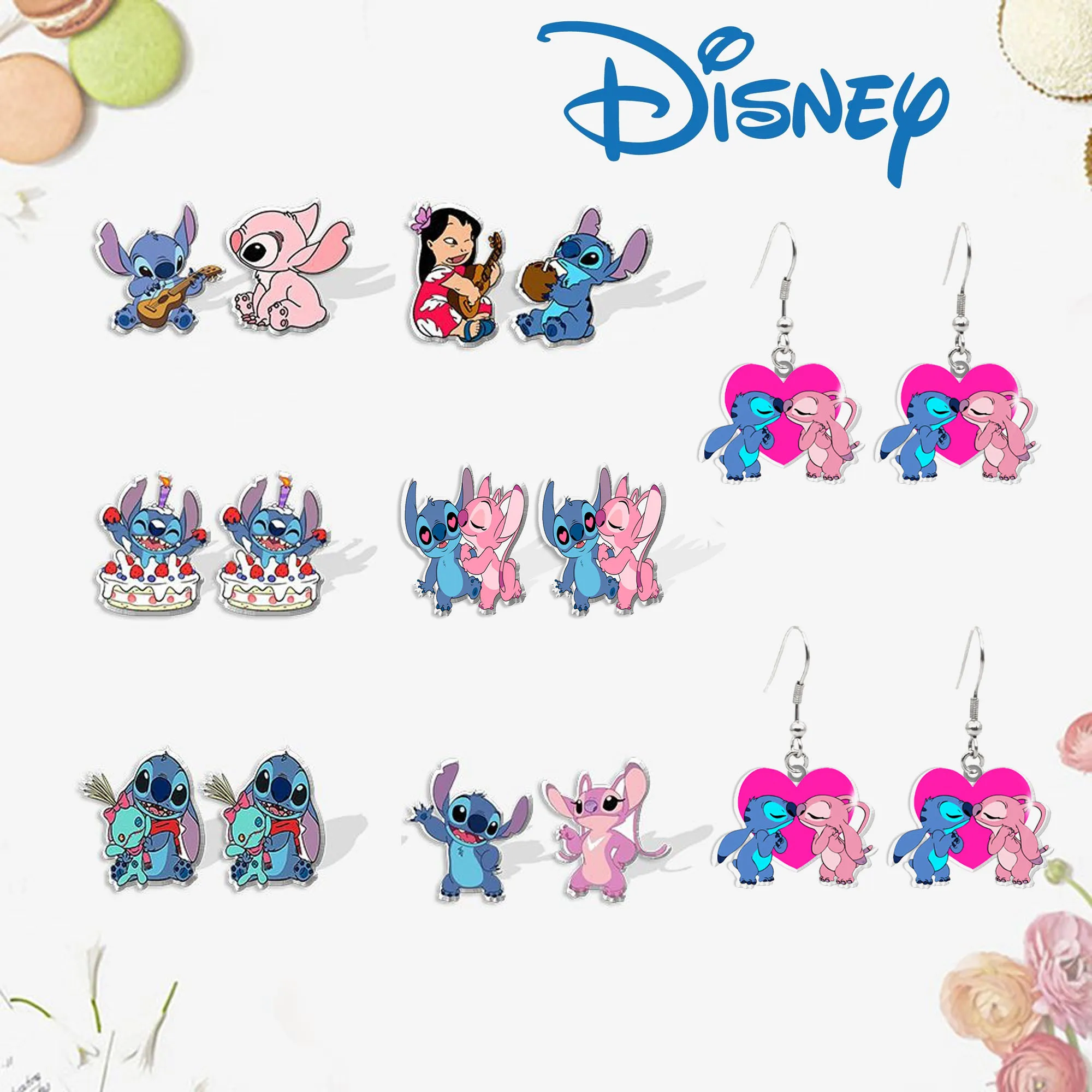 Disney-Anime Stitch Brincos para Mulheres e Meninas, Desenhos Animados, Bonito, Pingente, Ear Studs, Moda, Acessórios Jóias, Presente Artesanal