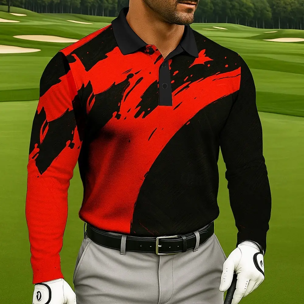 

Men's Color Splash Long Sleeve Polo Shirt Lapel Sports Leisure Outdoor Office Daily Wear Button Spring Autumn Winter
