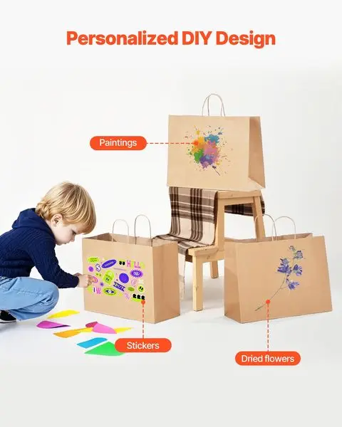 ถุงกระดาษคราฟท์มีหูหิ้ว 100 ชิ้น 16x6x12 ใน Party Shopping Retail Bag สีน้ําตาล