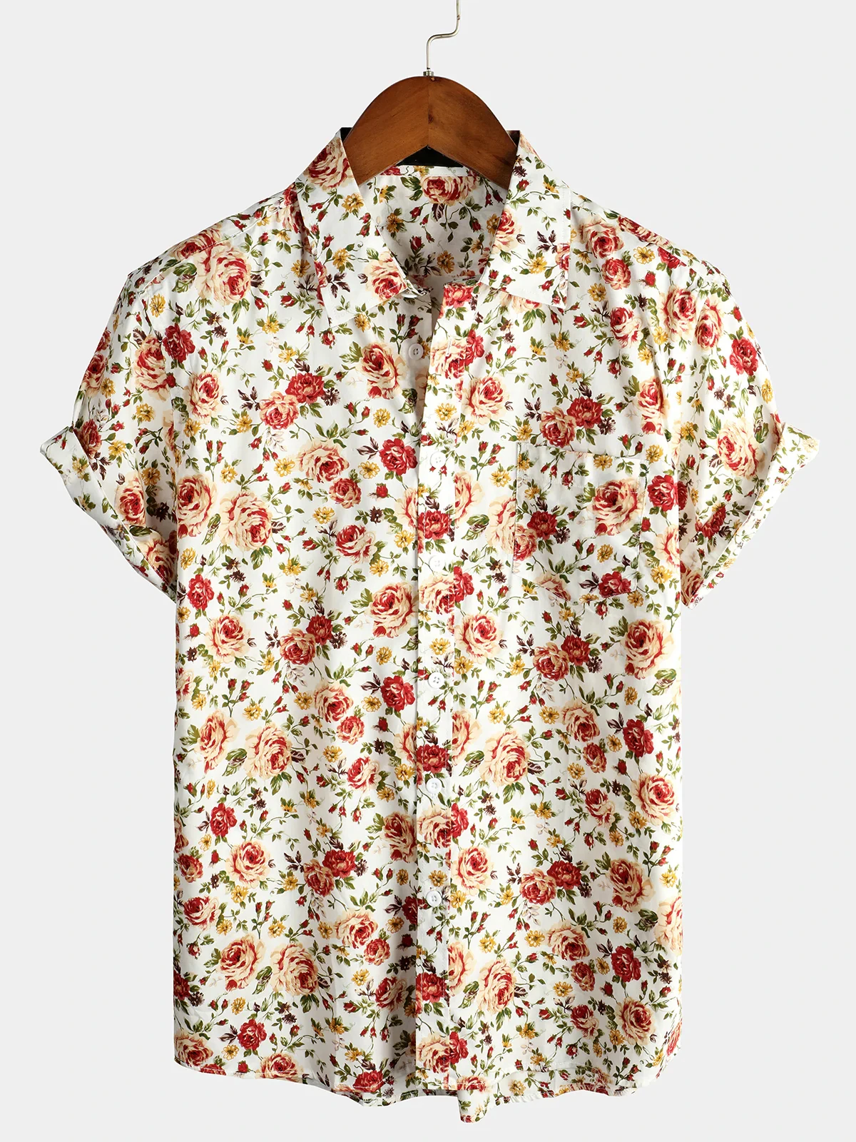 Men's Palm Tree Hawaiian Shirt Short Sleeve Vacation Casual Men's Summer Floral Print Casual Beach Button Short Sleeve Shirt