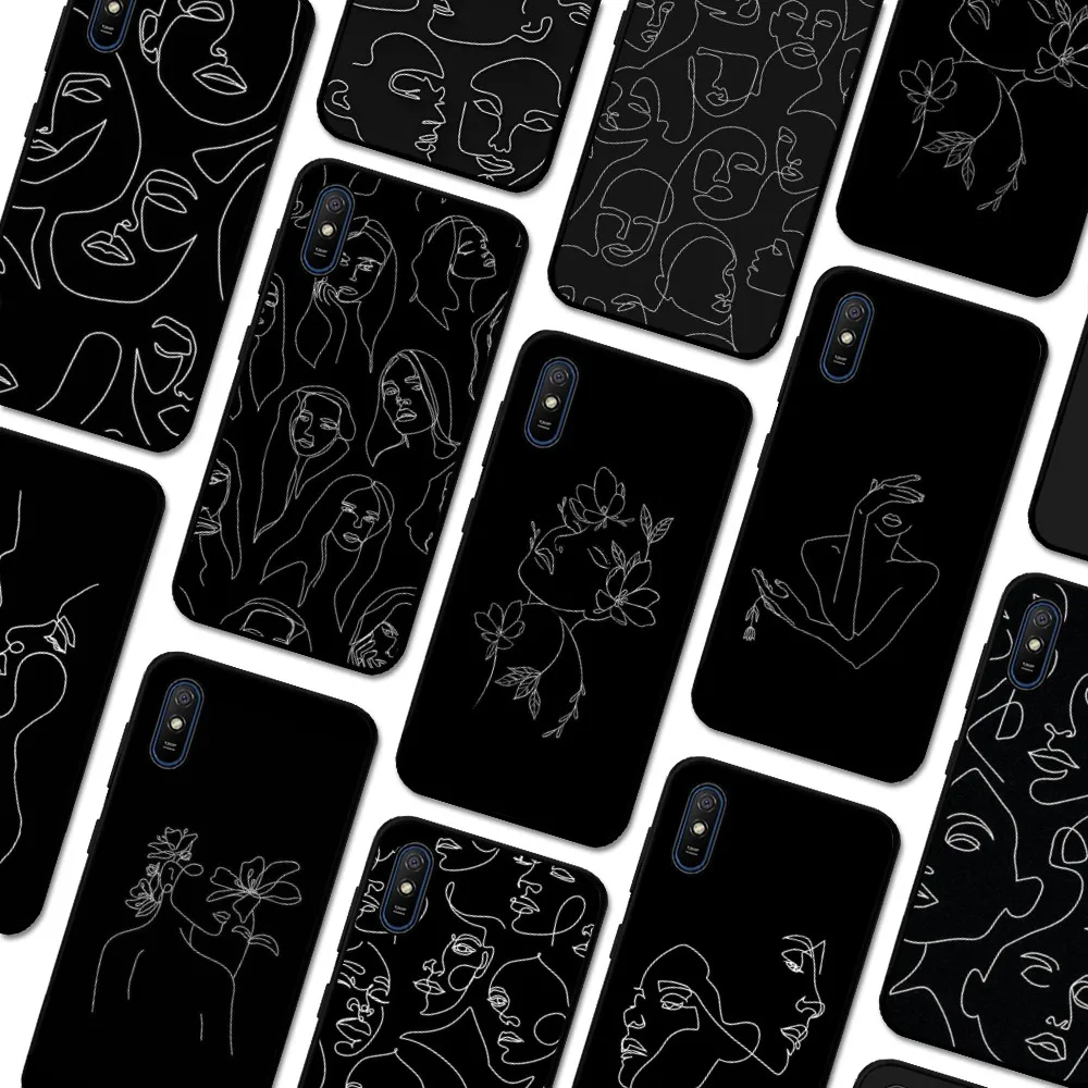 Black Stick Figure Outline  Phone Case For Redmi 5 6 7 8 9 10 plus pro 6 7 8 9 A GO K20 K30 K40 pro plus F3 Fundas