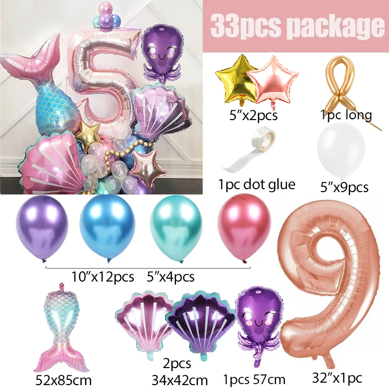 Mermaid Tail Balloons Fish Tail Shell Shape Foil Balloon Decoration Kids Birthday Party Decorations Mermaid Party Supplies