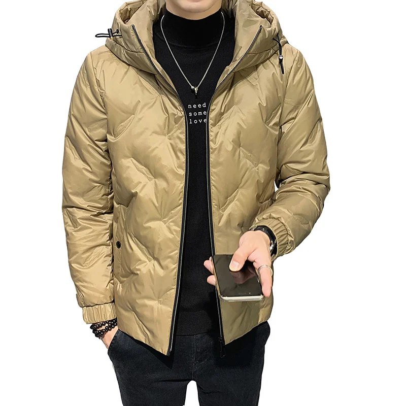 Fashion Mens Winter Solid Color White Duck Down Jacket Casual Thick Warm Hooded Coat Outerwear Top Parkas Oversized Clothes