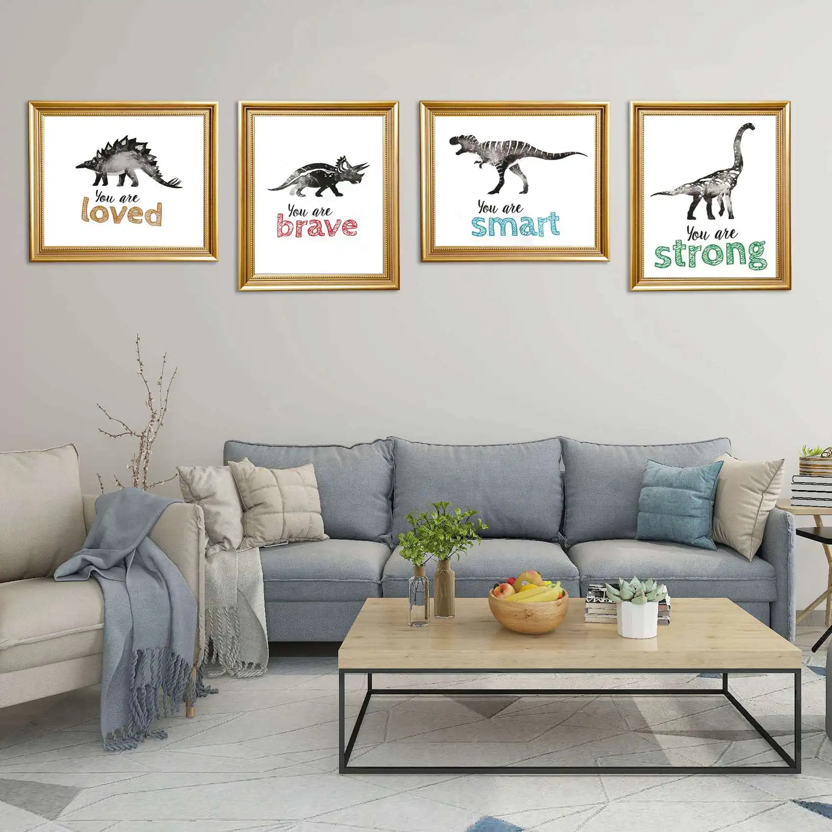 MLGB-4Pcs Dinosaur Wall Art For Little Boys Room, Baby Nursery Posters, Motivational Kids Playroom Dino Decor, Toddler T-Rex