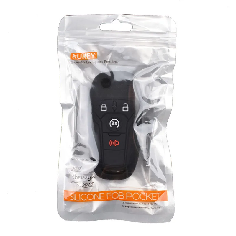 For Ford F-150 F-250 F-350 Fusion Fiesta Mustang Explorer Skin Shell Pocket 4 Button Silicone Car Remote Key Fob Cover Case