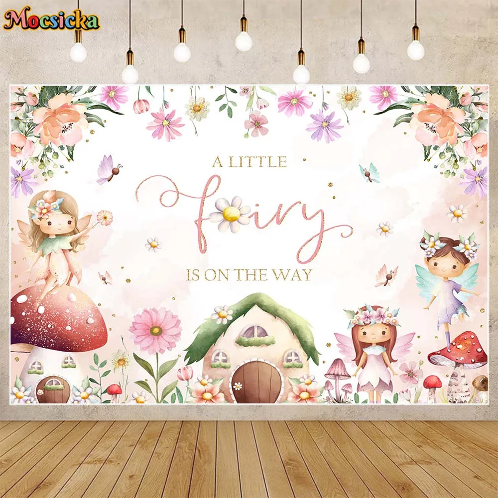 

Mocsicka Girl Baby Shower Backdrop A Little Fairy Is On The Way Newborn Welcome Party Decor Background Photocall Props Customize