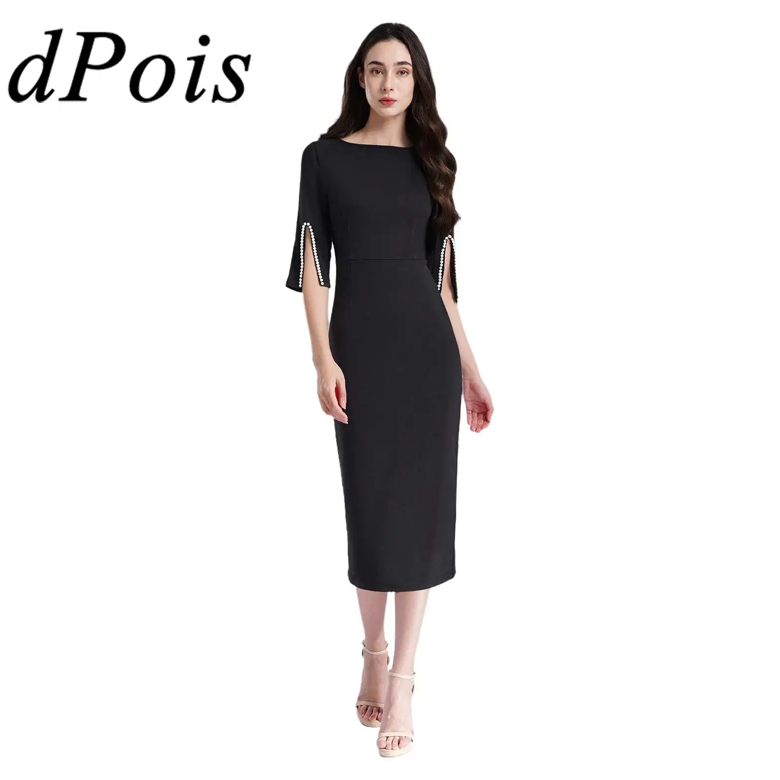 

Womens Bodycon Midi Dress Evening Gown Half Sleeve Round Neck High Waist Pencil Dress for Birthday Cocktails Party Dresses