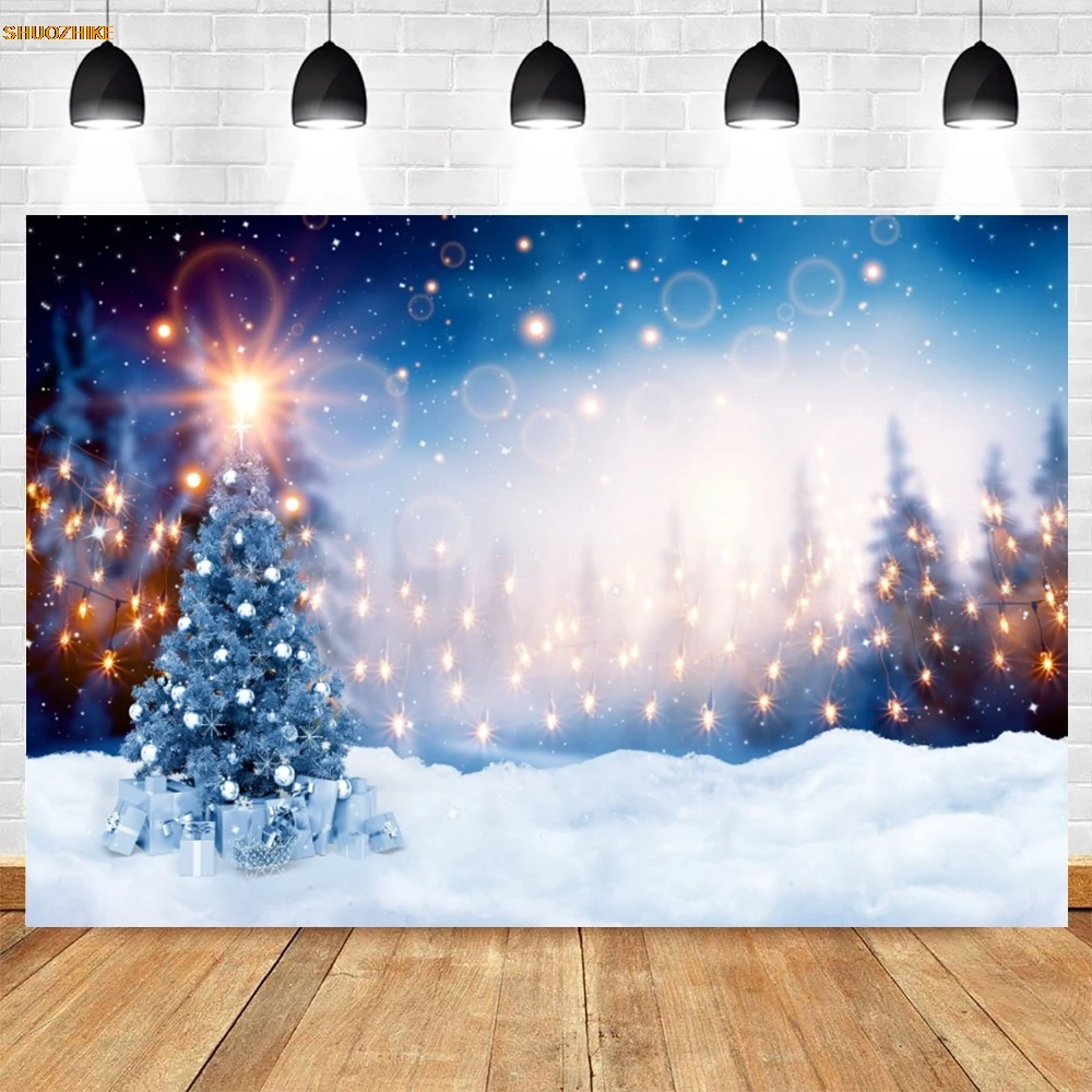 Christmas Decor Backdrop Photography Red Pearls Wooden Winter Snow Xmas Trees New Year Party Banner Background Photo Studio Prop
