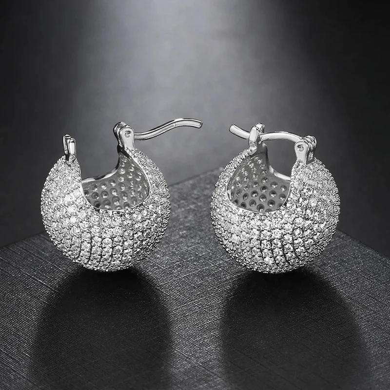 Huitan Luxury Fully Inlaid Zirconia Drop Earrings High-quality Shining Accessories for Engagement Elegant Temperament Jewelry